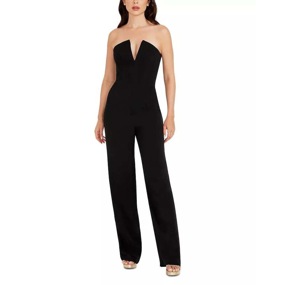 Dress The Population Fernanda Jumpsuit Black Strapless Wide Leg NWT L